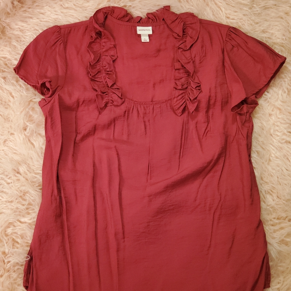 Merona Burgundy Ruffle NeckTop
